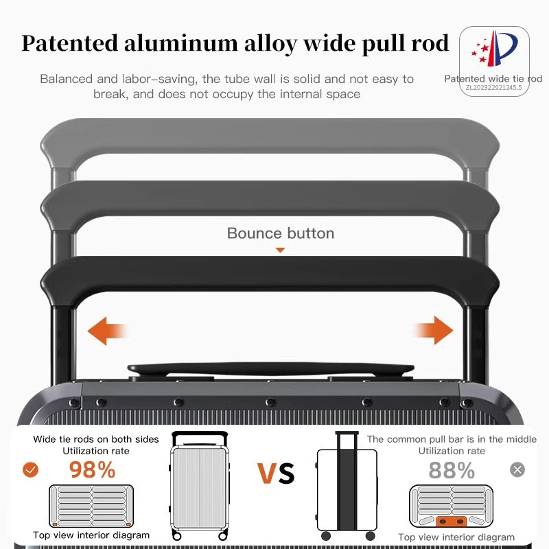 20-inch all-aluminum luggage suitcase. Three colors to choose from. It's carry-on compliant. Suitable for both men and women. It