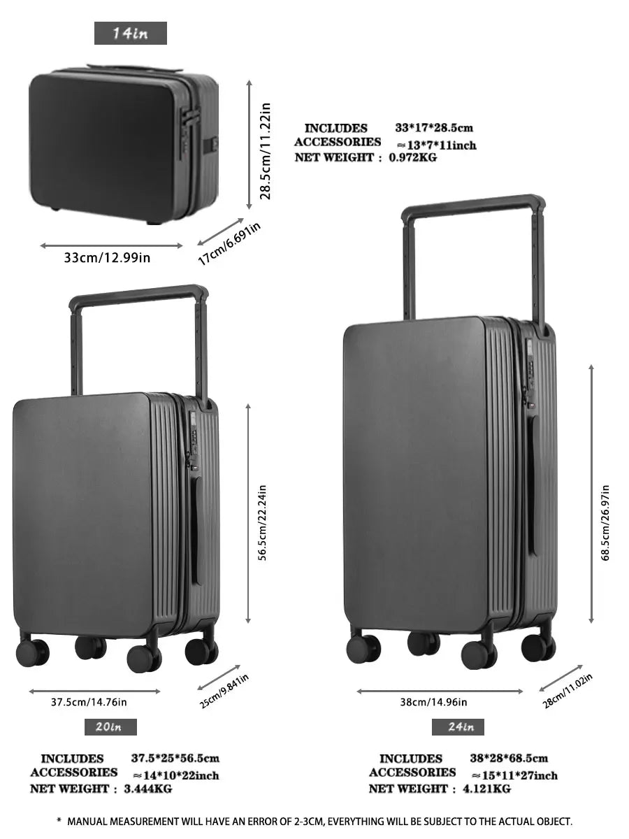 20+14"24+14" Luggage Set with USB & Cup Holder TSA Lock 360° Wheels Side-standing foot hook PC+ABS Suitcase Foldable Travel case