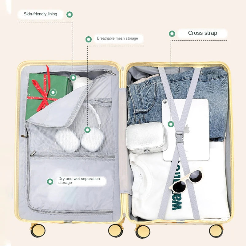 20/24/26/28/30 Inch Travel Suitcase Trolley Case With wheels Rolling Luggage MultiFunctional Carry-on Luggage with Cup holder