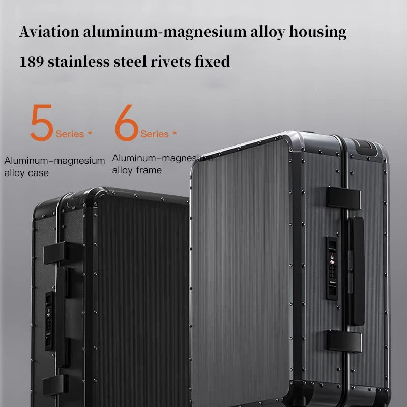 20-inch all-aluminum luggage suitcase. Three colors to choose from. It's carry-on compliant. Suitable for both men and women. It