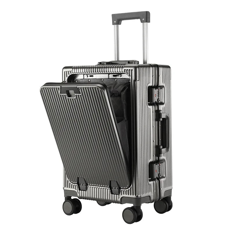 20/24 Inch The New Luggage Multifunctional Aluminum Frame Trolley Case with USB Cup Holder Large Capacity Boarding Box Suitcase