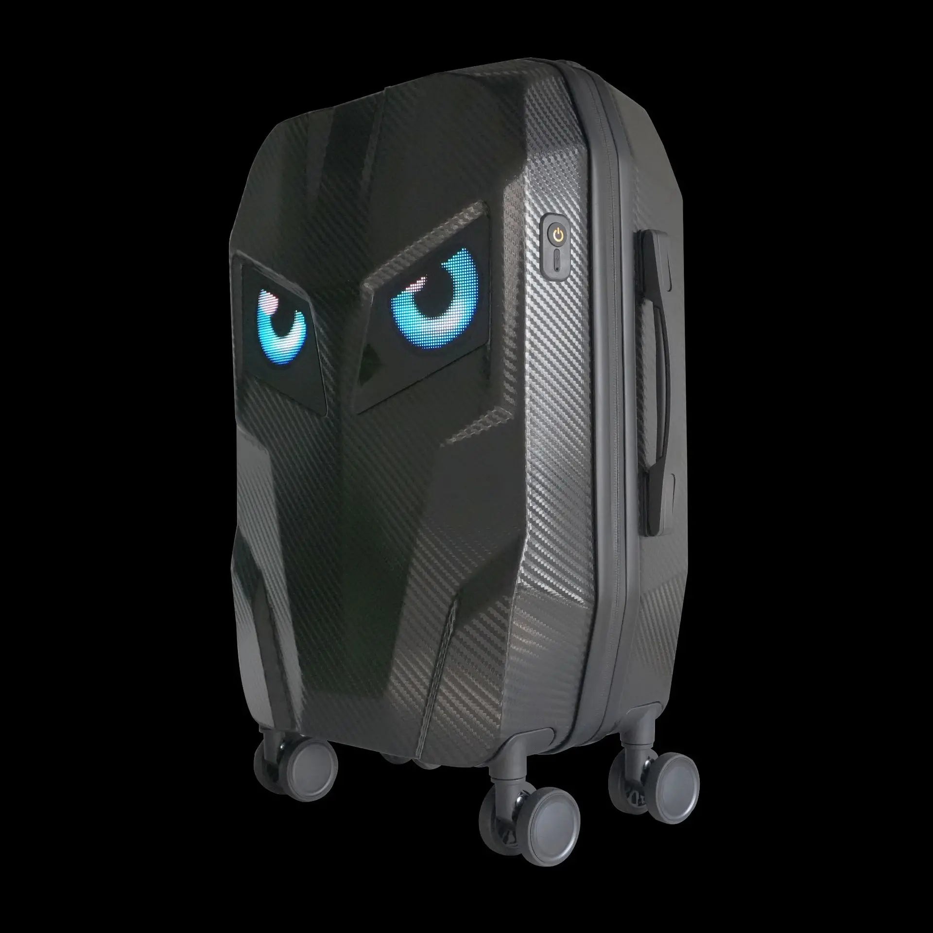 Explorer LED Luggage – Carbon Texture DIY Bluetooth Suitcase with Light-Up Eyes, Smart Travel Bag, Motorcycles Accessories