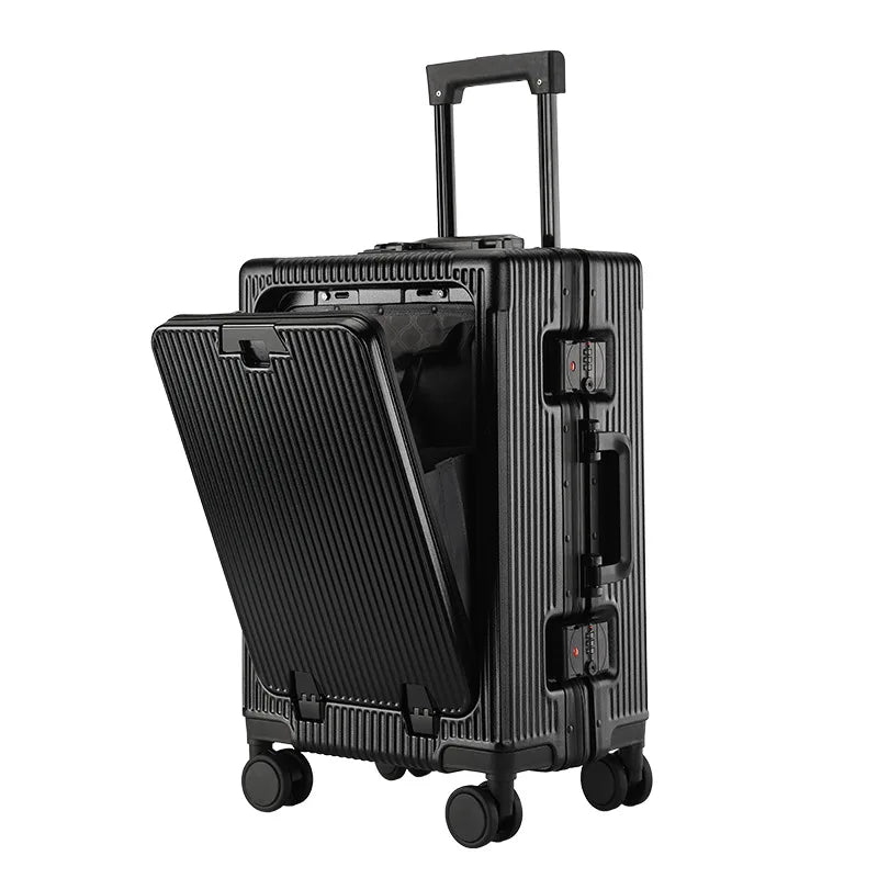 20/24 Inch The New Luggage Multifunctional Aluminum Frame Trolley Case with USB Cup Holder Large Capacity Boarding Box Suitcase