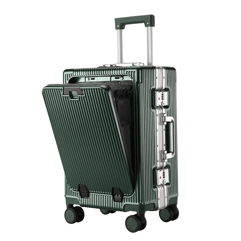 New Travel Luggage Multifunctional Aluminum Frame Trolley Suitcase with USB Cup Holder Large Capacity Bag Boarding Box Suitcase