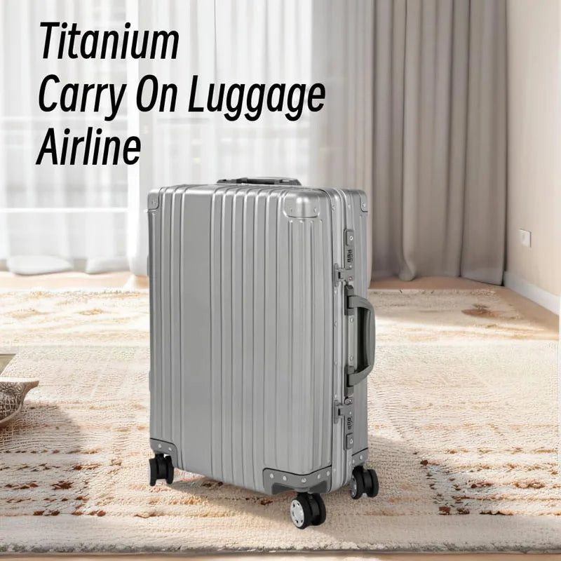 Titanium Luggage Suitcases with Wheels, Luxury Metal Spinner Wheels with TSA Lock, Airline Approved, 20 inches