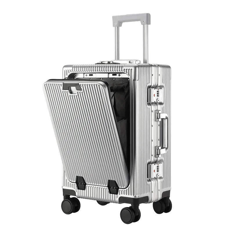 20/24 Inch The New Luggage Multifunctional Aluminum Frame Trolley Case with USB Cup Holder Large Capacity Boarding Box Suitcase